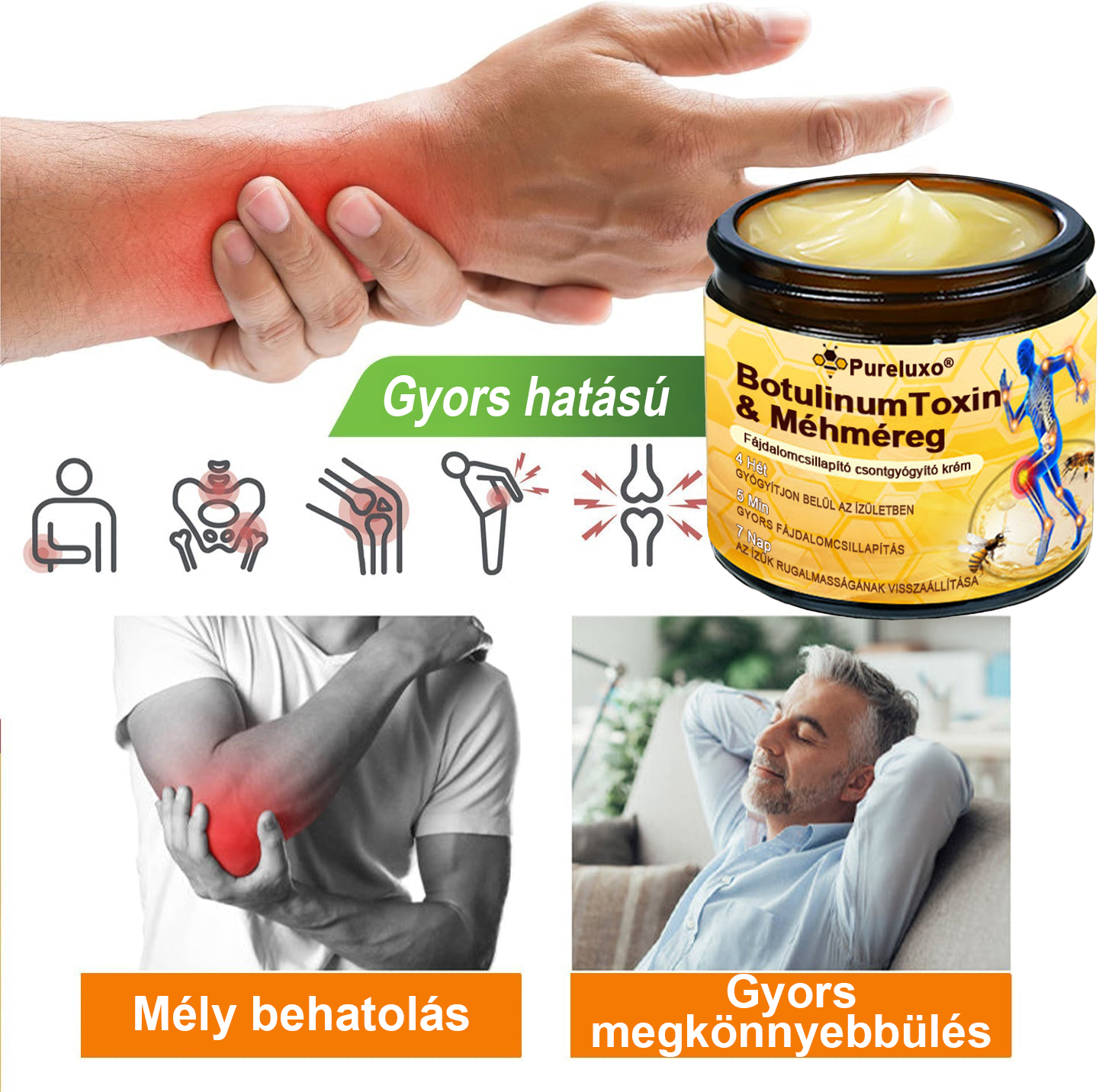 Pureluxo® Botulinum Toxin és Méhméreg Fájdalomcsillapító Csontgyógyító Krém🐝🌿 (Kifejezetten időseknek & ortopéd szakorvosok ajánlásával)🔥🔥🔥🔥🔥