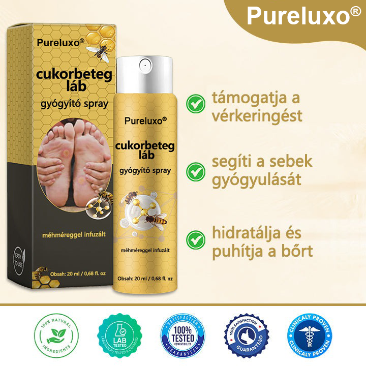 Pureluxo® méhméreg gyógyító spray a sebek gyógyulására és regenerálására a kezeken és a lábakon🌿